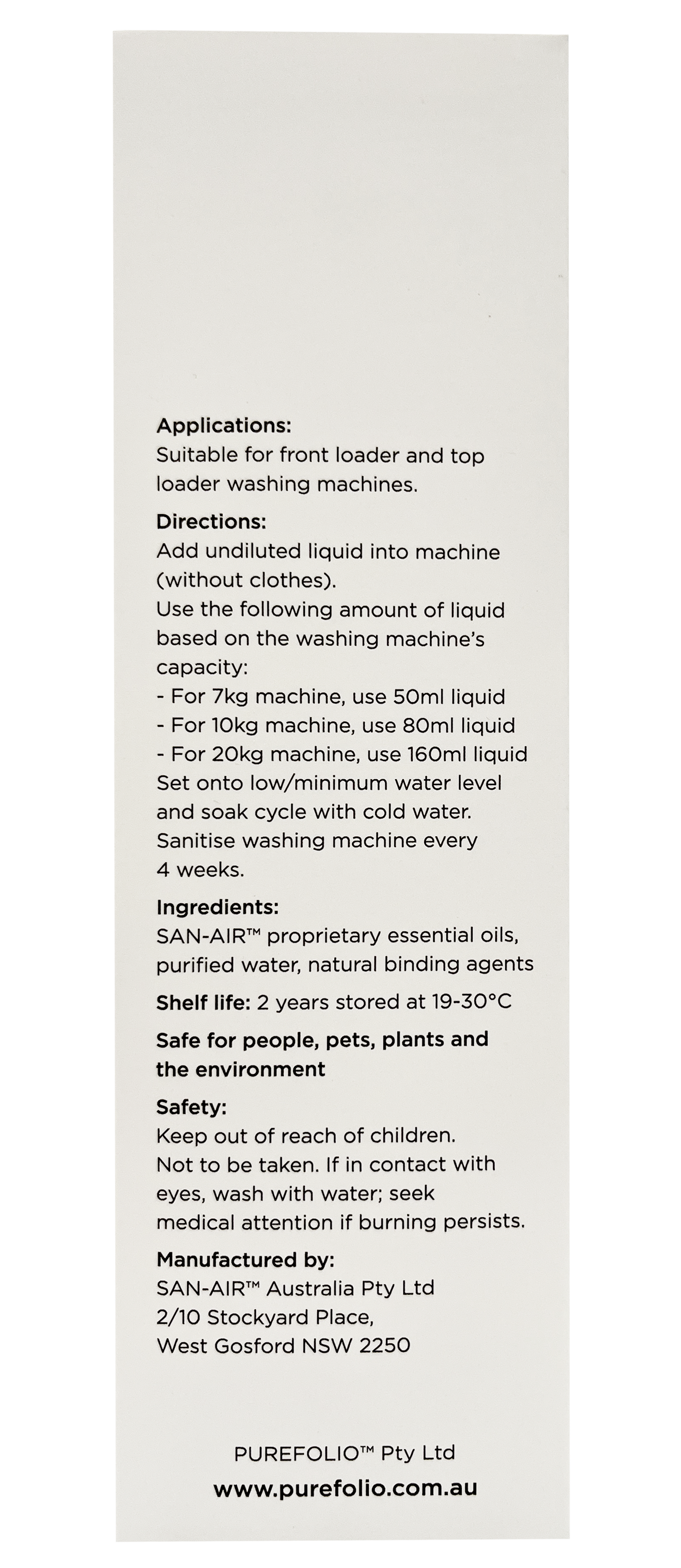 PUREFOLIO Washing Machine Sanitiser Concentrate 250ml