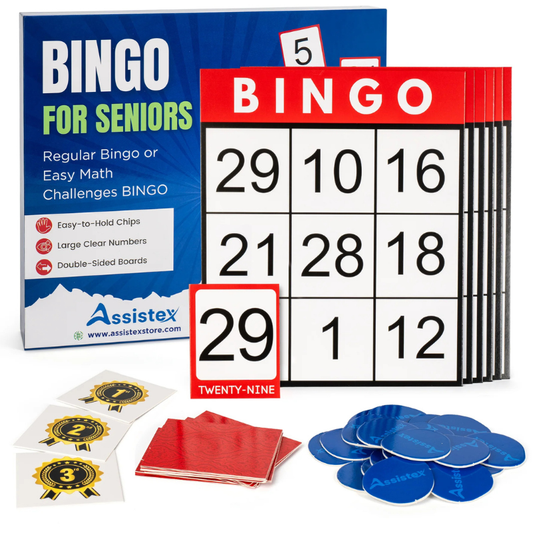 Assistex Large Text Bingo Games for Seniors – 11 Double Sided Board Games for Dementia Patients – Easy to Hold Alzheimer's Games