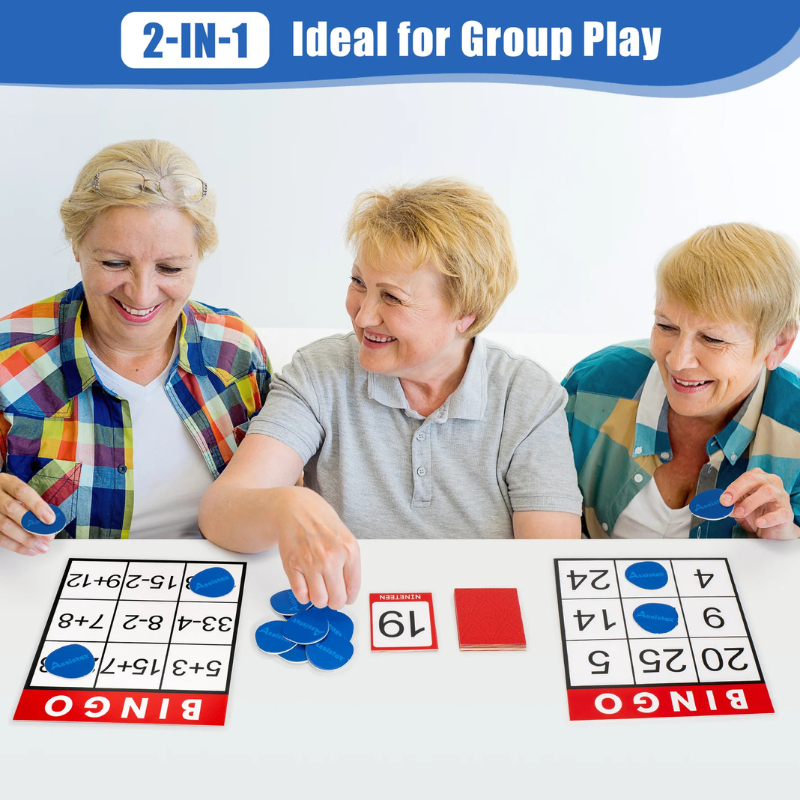 Assistex Large Text Bingo Games for Seniors – 11 Double Sided Board Games for Dementia Patients – Easy to Hold Alzheimer's Games