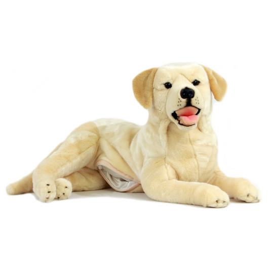 Bella – Cream Labrador with satin pocket/pouch with zip