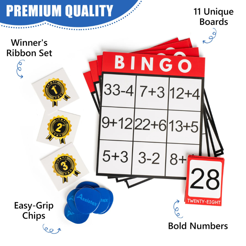 Assistex Large Text Bingo Games for Seniors – 11 Double Sided Board Games for Dementia Patients – Easy to Hold Alzheimer's Games